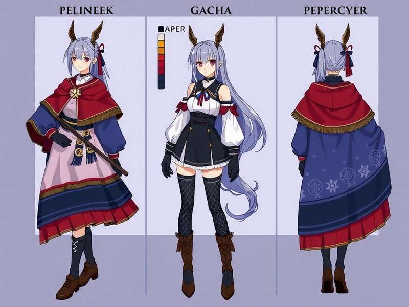 Gacha Life character showcasing multiple outfit combinations and fashion styles
