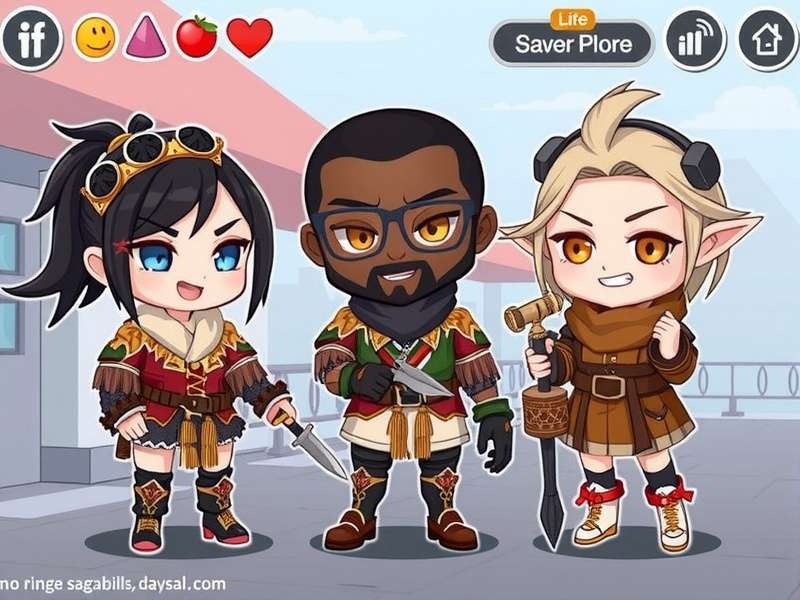 Gacha Life character customization studio showing diverse avatars with outfits and accessories